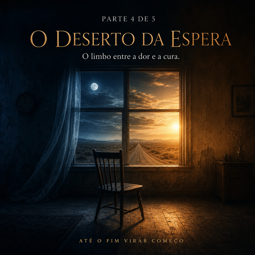 Cadeira vazia diante de uma janela entre a noite e o amanhecer